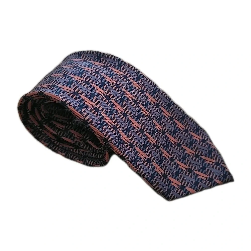 Johnnie-O Men's Tie West Coast Prep Pink Blue Surfer‎ Board  Logo 100% Silk